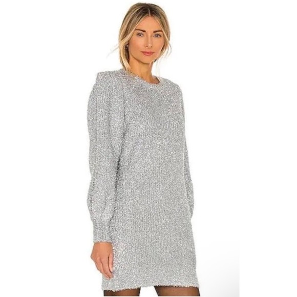 Ronny Kobo Dresses & Skirts - Ronny Kobo Silver Metallic Tinsel Knit‎ Mini Dress Womens L Rent the Runway